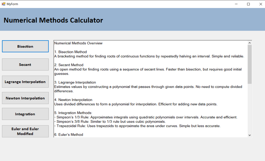 Numerical Analysis Methods Calculator